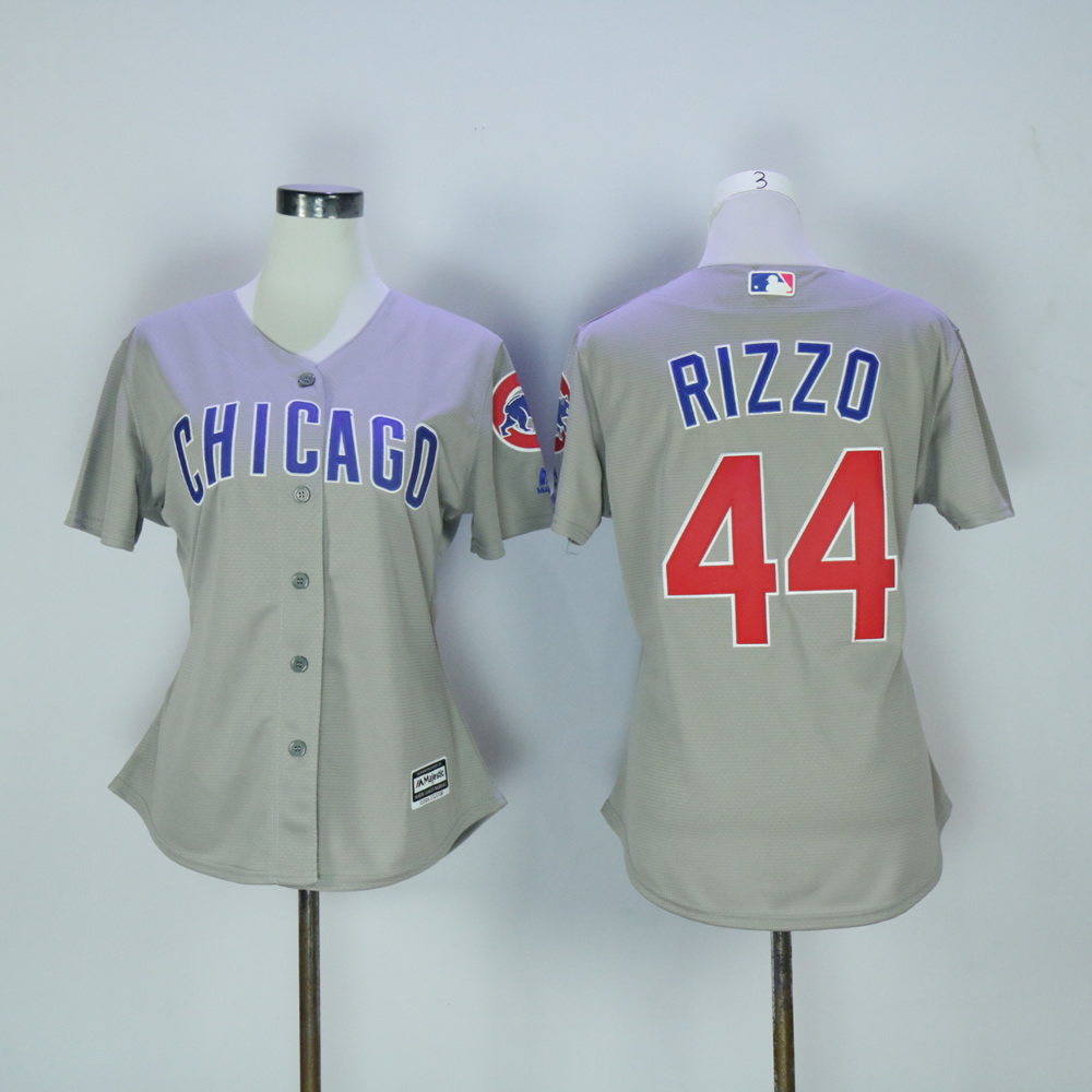 Women Chicago Cubs #44 Rizzo Grey MLB Jerseys->women mlb jersey->Women Jersey